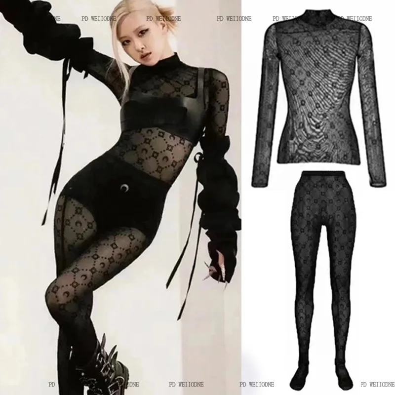 Sexy Semi-High Collar Velvet Moon Base Shirt Women's Thin Netting T-Shirt Floral Pattern Slim Fit Long Sleeve Autumn Top