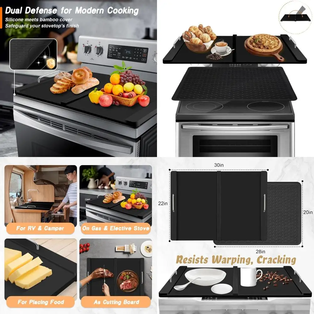 

Черный силиконовый набор чехлов для электрической и газовой плиты со складной разделочной доской - 30x22
