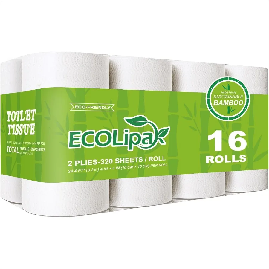 Bamboo Toilet Paper Septic Safe Toilet Tissue 16 Double Rolls 320 Sheets Per Roll Tree Free Non Toxic 2 Ply Soft and Absorbent