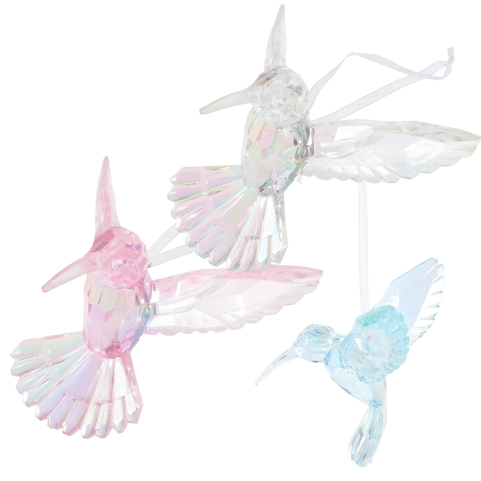 3 Pcs Charm Crystal Bird Pendant Hummingbird Hanging Iridescent Acrylic Decor Hummingbirds Ornament