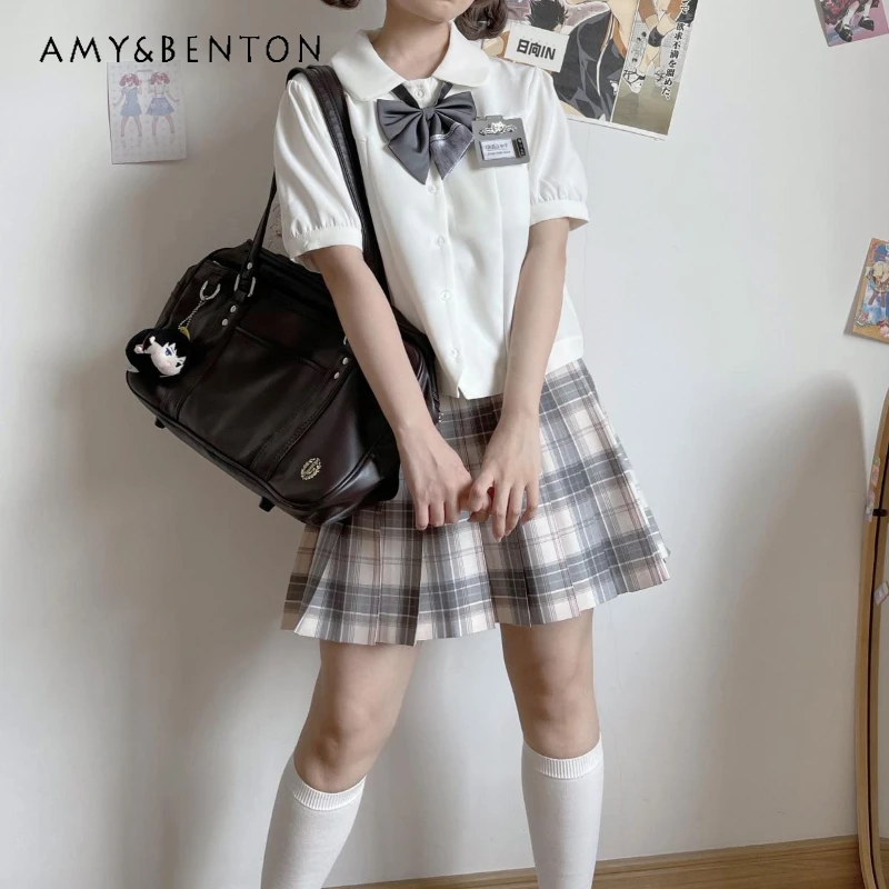 

Japanese JK Uniform Original College Style Lapel Summer Multi-Color Pocket Bow Slim Fashionable and Versatile Shirt For Girls