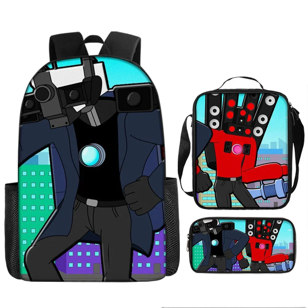 Skibidi-Mochila Sanitária Anime Dos Desenhos Animados para Criança, Mochila Impressa TV Speakerman, Bolsa de Ombro Escolar de Grande Capacidade,