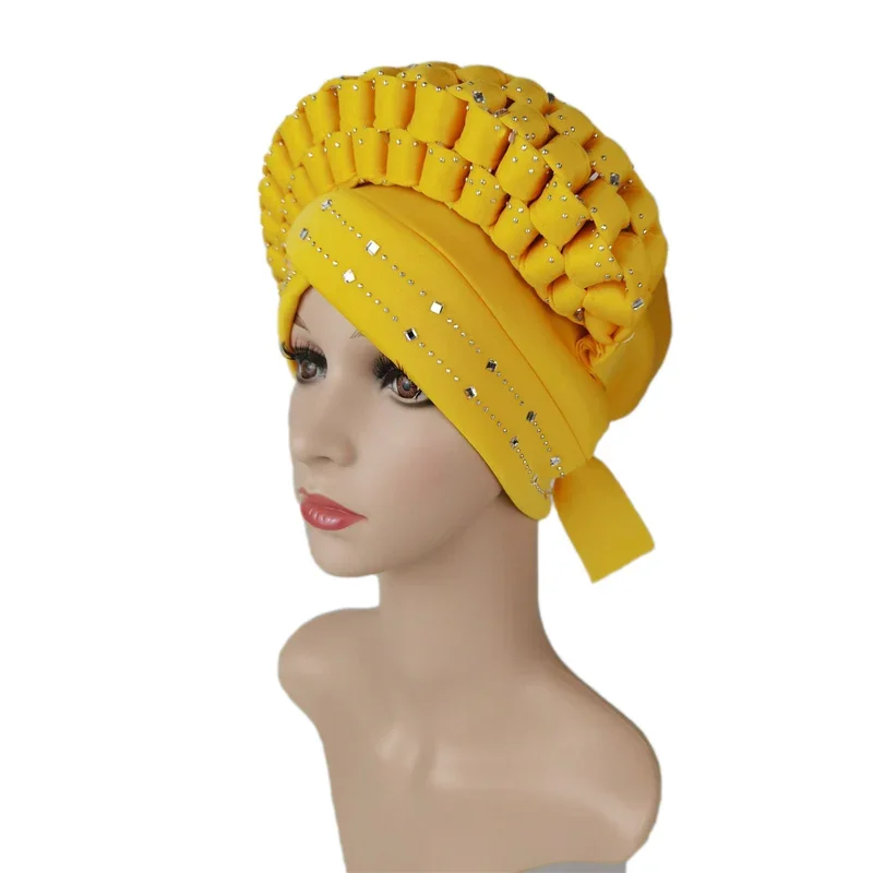 

Нигерийский Gele Aso Oke Gele уже разработанный авто Gele Aso головной убор африканский тюрбан женский хиджаб повязка на голову свадебный капот хиджаб шляпа