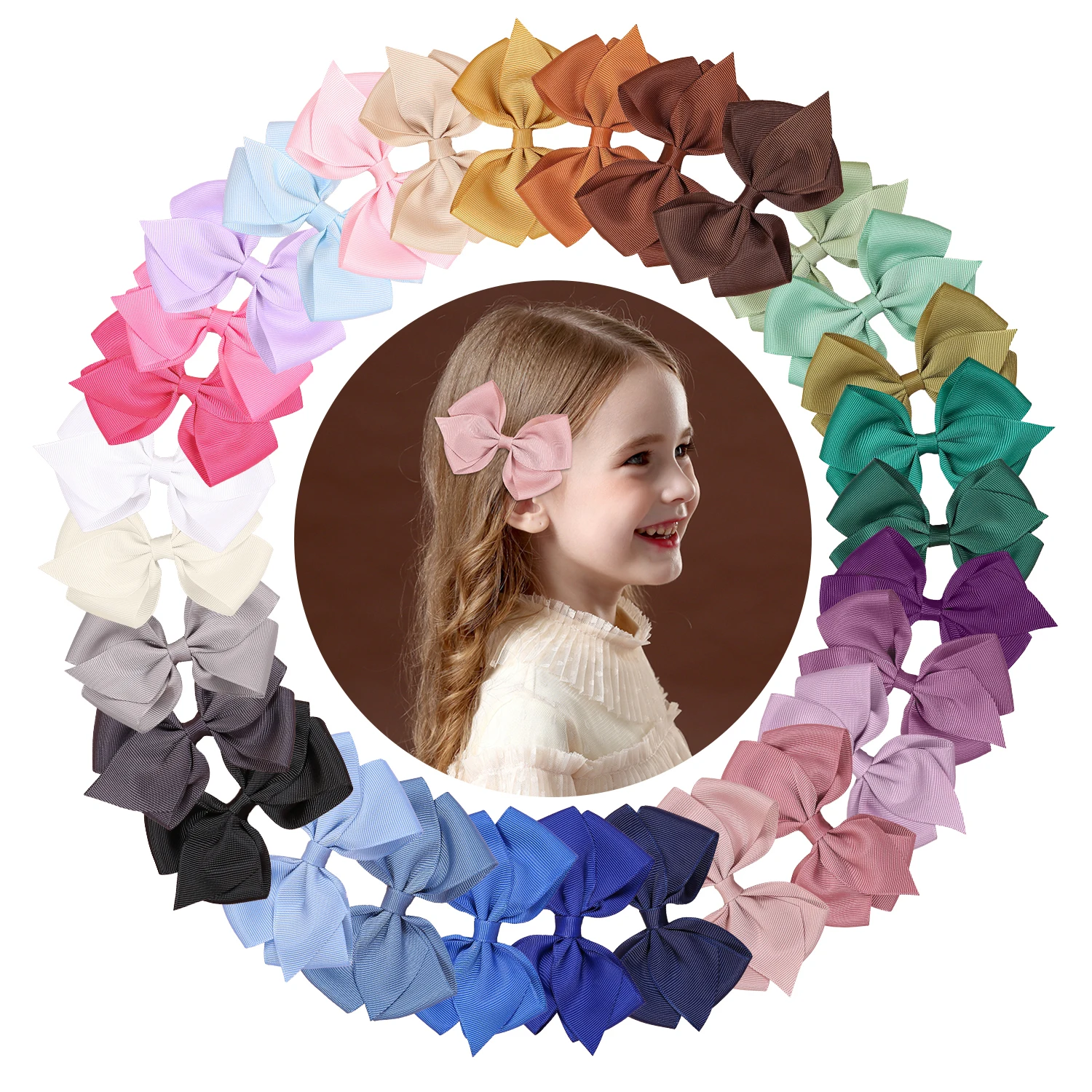 10/20pcs Solid Color Ribbon Bow Hair Clip For Girls  Grosgrain Hair Bow Alloy Barrettes For Children Women Hair Accessories