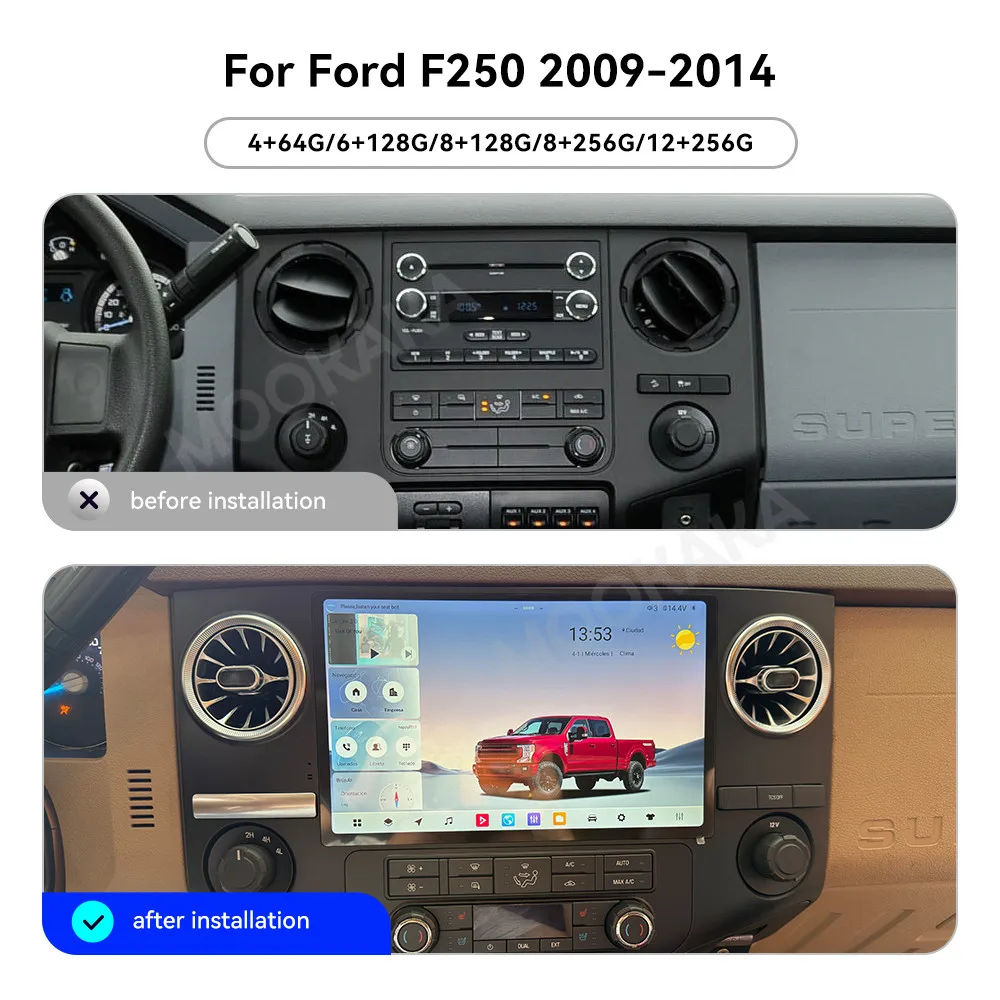Car Radio Auto Stereo For Ford F250 F-250 2009-2014 Android 15.0 Carplay Car Multimedia Player Navigation 12.5 Inch Touch Screen