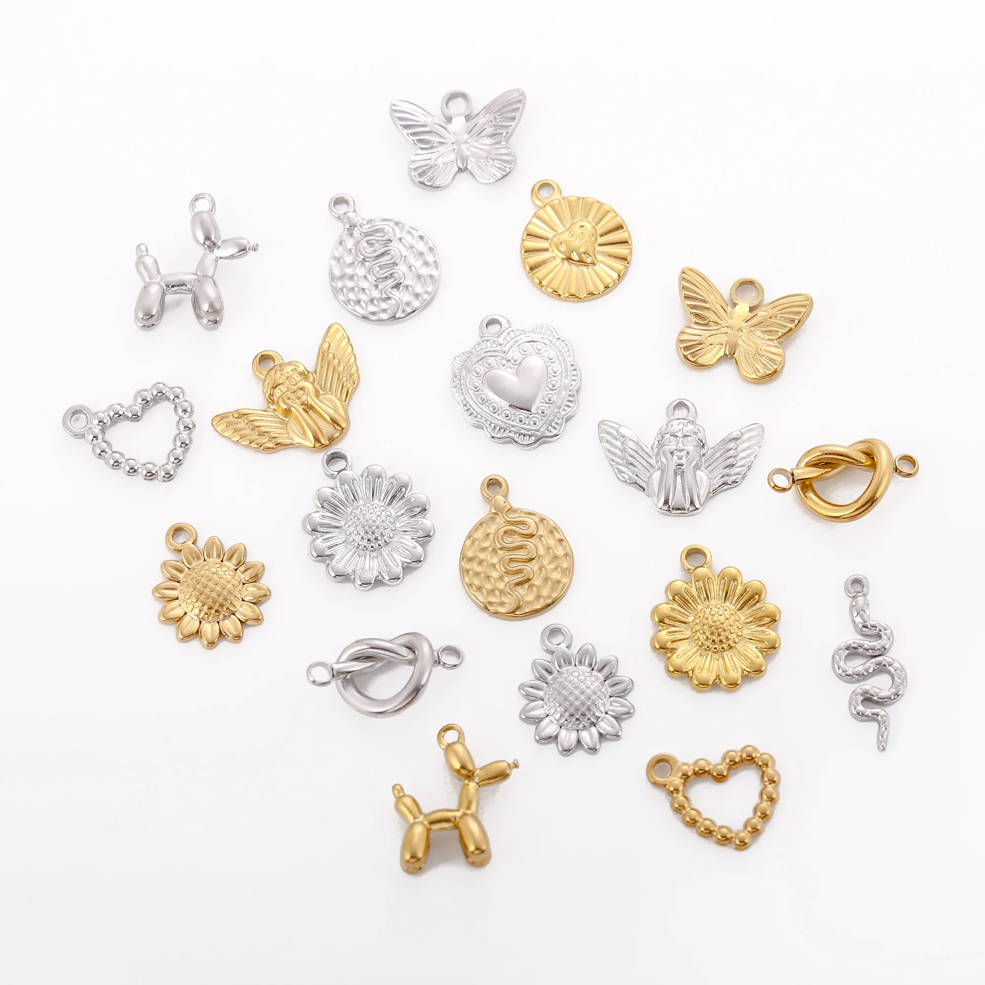 3PCS Edelstahl Herz Schmetterling Sonnenblume Schlange Niedlichen Hund Charms Für Schmuck Machen Liefert Diy Halskette Ohrringe Armband – Detail 18