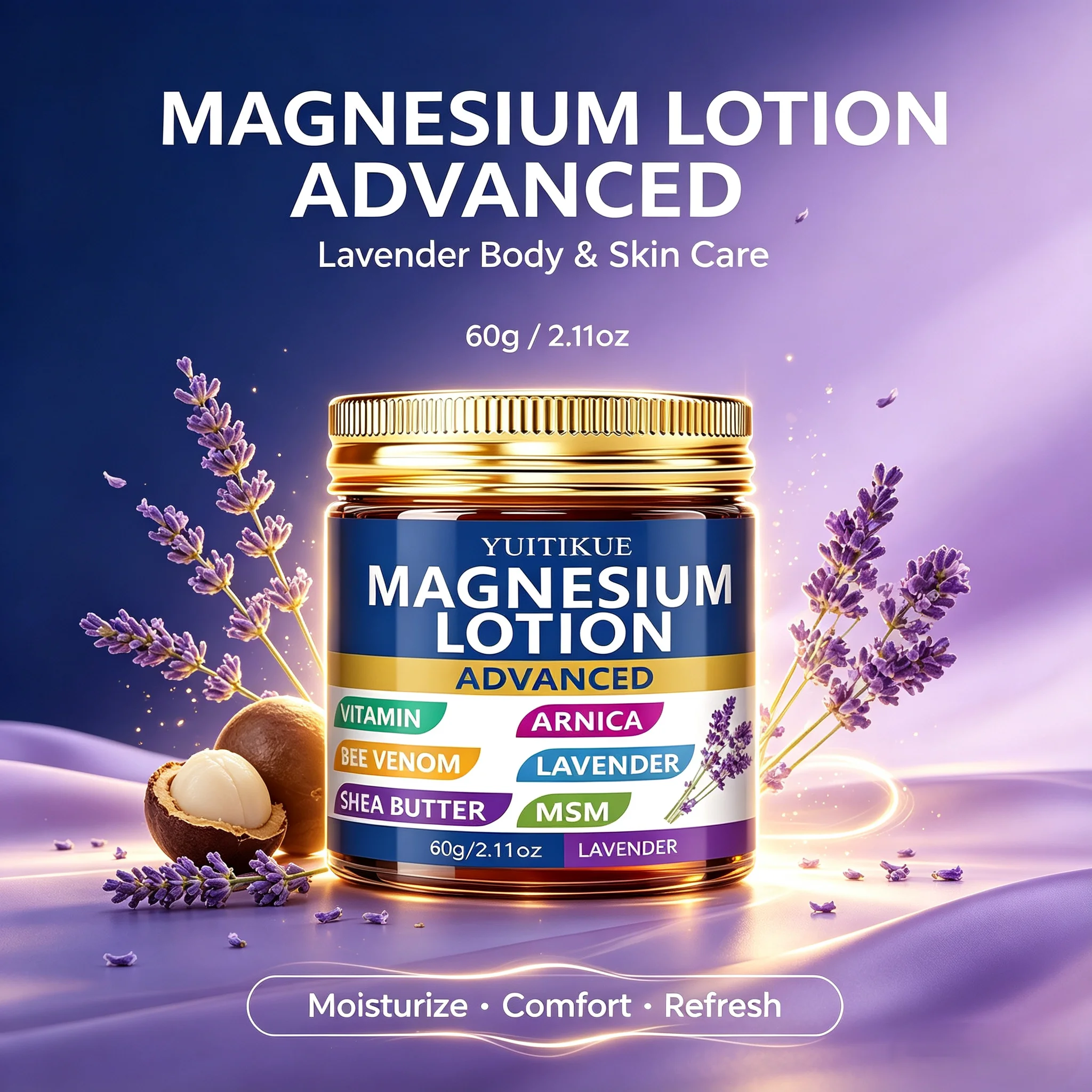 YUITIKUE Lavender Magnesium Body Lotion Nourish Dry Rough Skin Soften Tight Skin Gentle Relaxing Daily Body Skin Care Cream 60g