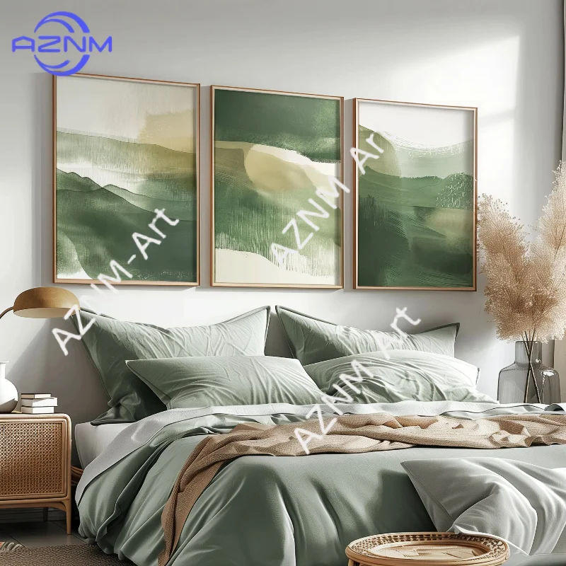 1/3Pcs Sage Green Abstract Wall Art Set | Earth Tone Triptych