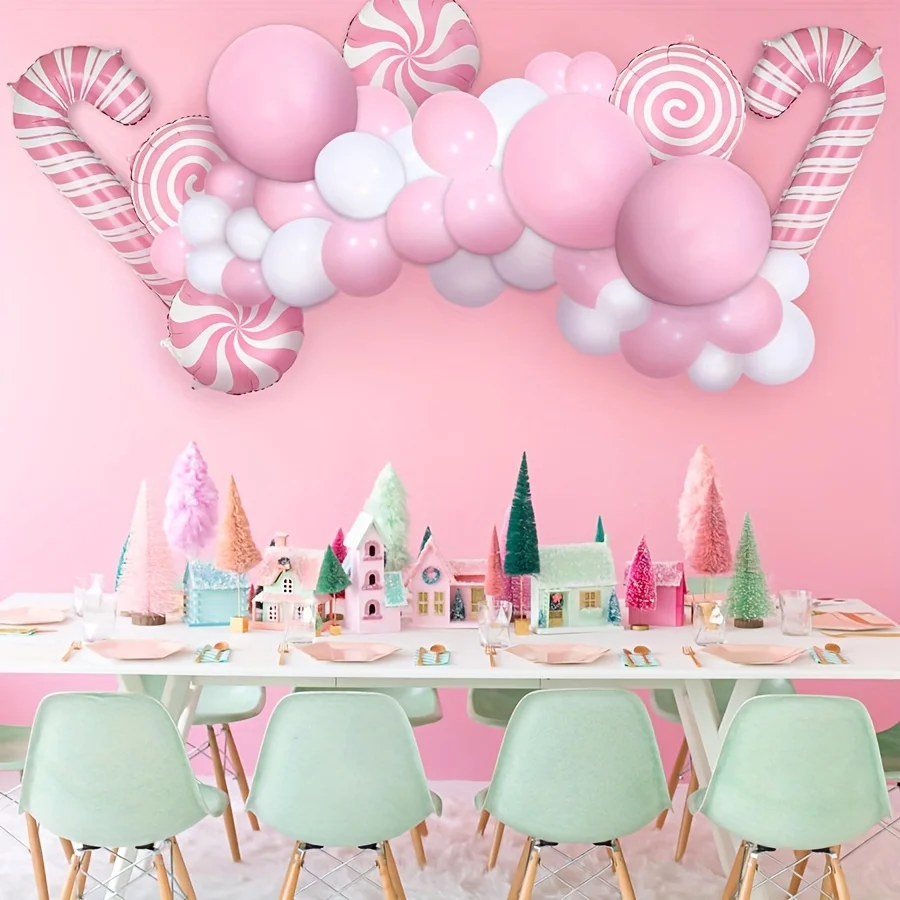 60PCS Christmas Balloon Corolla Arch Pink Sweet Candy Stick Theme Candy Birthday Party Decoration Supplies