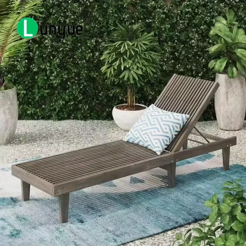 Waterproof Outdoor Sunlounger Wood Garden Poolside Terrace Beach Resort Hotel Villa Park Picnic Furniture Durable Comfortable