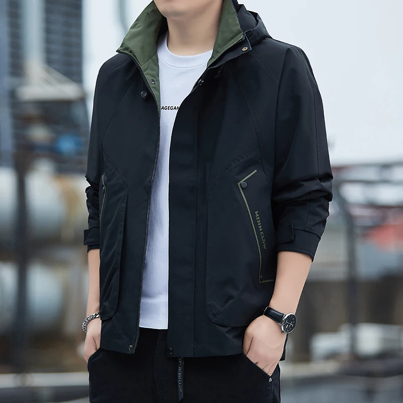 

Весенне-осенний джемпер с капюшоном и воротником-стойкой, мужское молодежное свободное повседневное спортивное полосатое пальто, ветровка, тонкая рабочая одежда, модное пальто