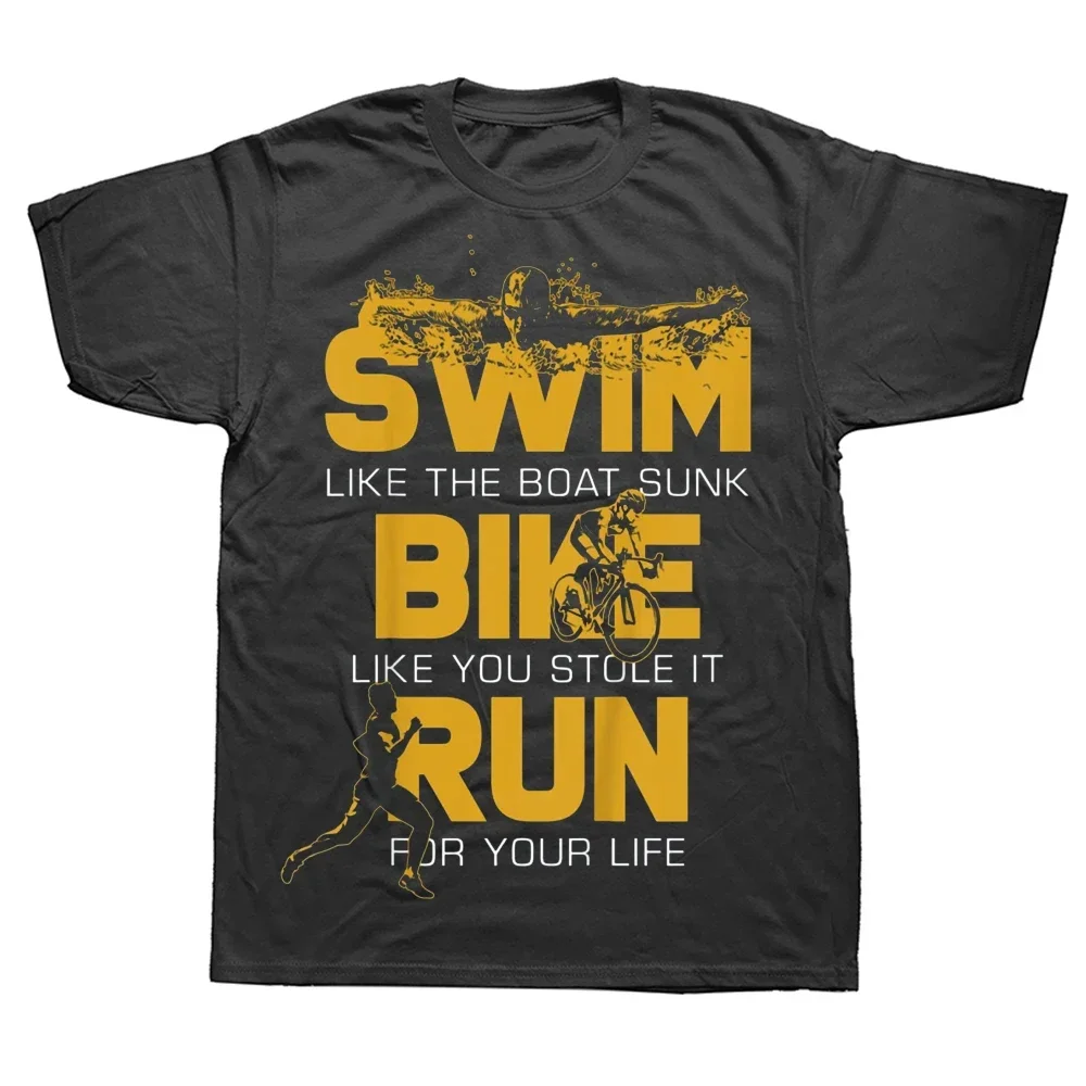 Novelty Triathlon Swimmer Bike Running T Shirts Streetwear Short Sleeve Birthday Gifts Summer Style T-shirt Mens Clothing