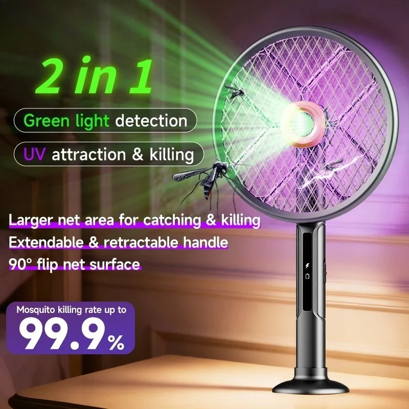 2026 New Upgrade 2 In 1 Electric Swatter Rechargeable Mosquito Killer Lamp Rotatable Foldable Telescopic USB Bug Zapper I