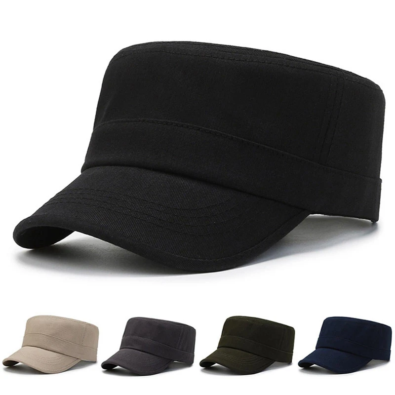 1PC Men Women and Men Adjustable Classic Style Plain Flat Vintage Army Hat Cadet Military Patrol Cap Summer Sunscreen Cadet Hat