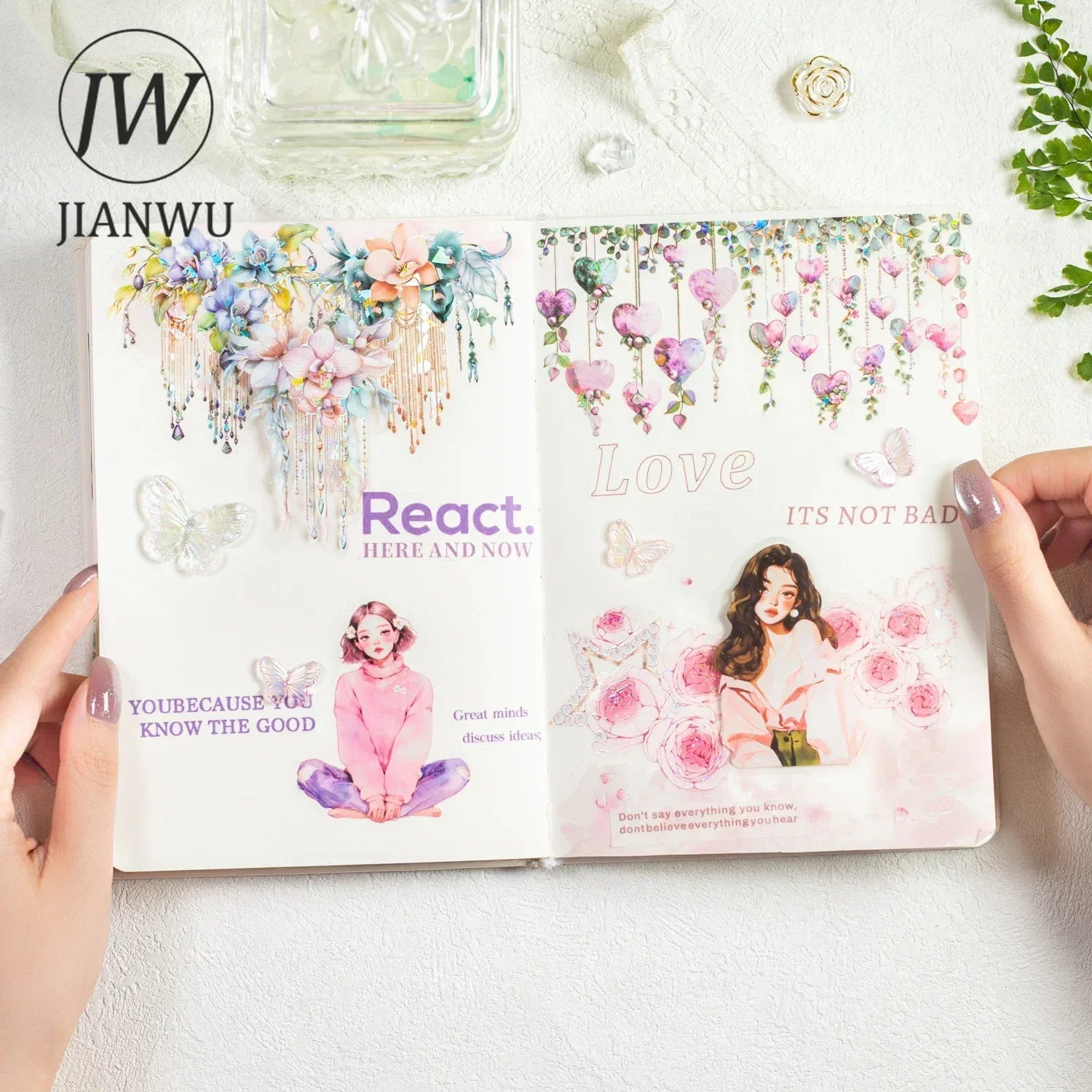 JIANWU Listen To The Whispers in The Wind Series Vintage Flower Material Collage PET Sticker Creative Journal Stationery