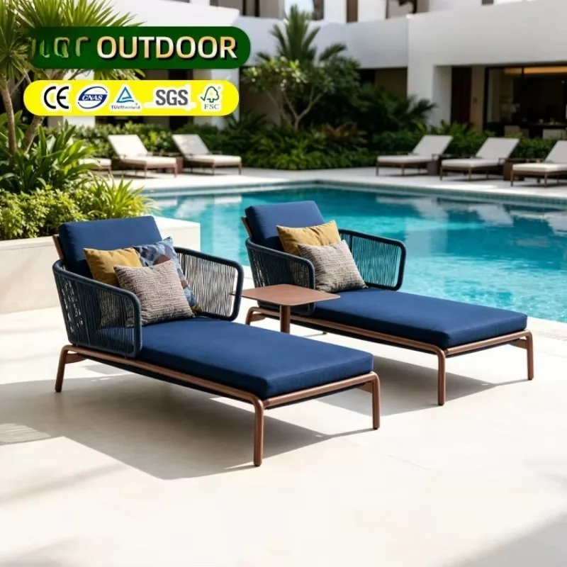 Outdoor Beach Loungers, Waterproof Pool Loungers, Aluminum Braided Rope Beach Sunbeds Fast Delivery