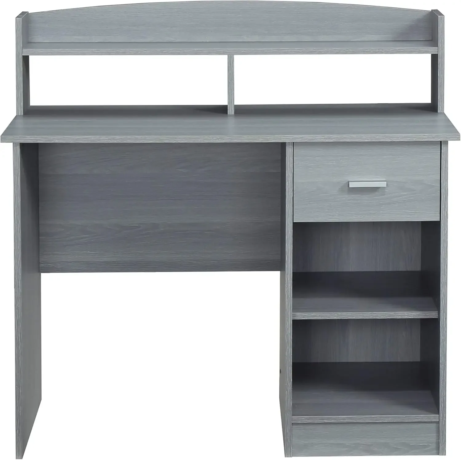 Bureau d'écriture moderne avec étagères et deux rangements ouverts, clapier gris, garde vos essentiels de bureau et présentoir d'articles