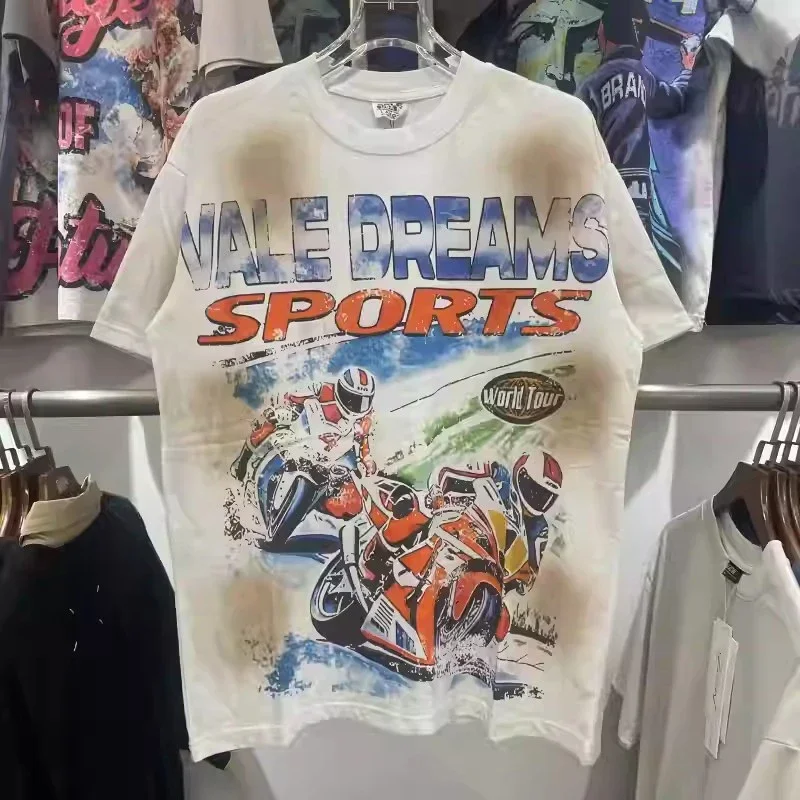 Harajuku أحلام رياضية استغاثة المتعثرة قميص موضة نوعية جيدة غسلها اليد البالية تي شيرت الرجال النساء الصيف نمط Vinta