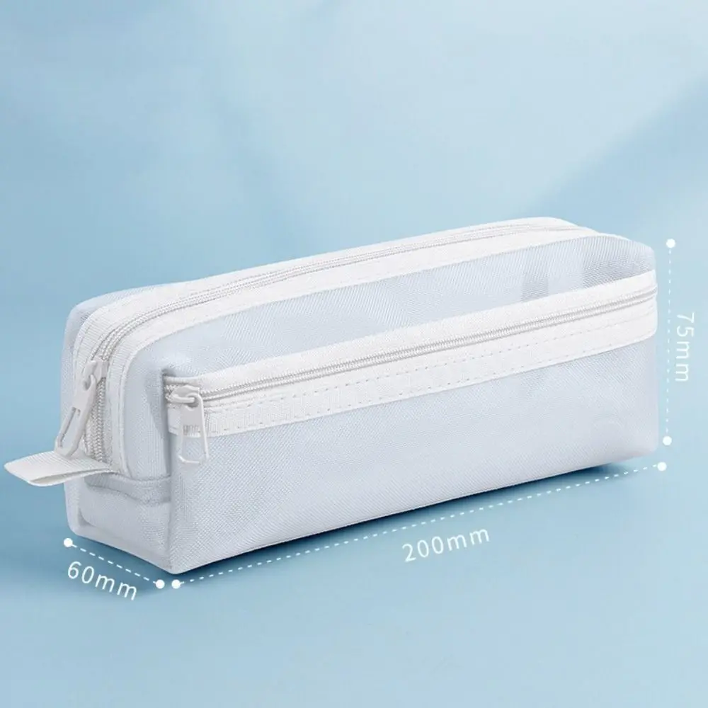 Double Layer Mesh Pen Bag Transparent Large Capacity Transparent Pencil Case Multifunctional Zipper Stationery Storage Bag