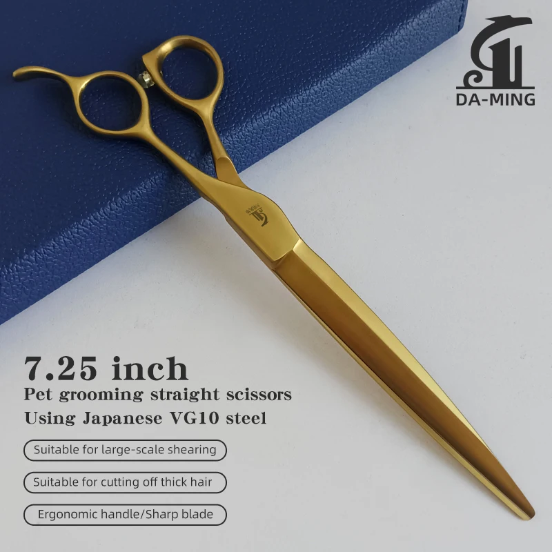 Comprehensive Straight Cut 7.25-inch Golden Pet Scissors VG10 Steel Beautician Store Specific Grooming Scissors for Dog