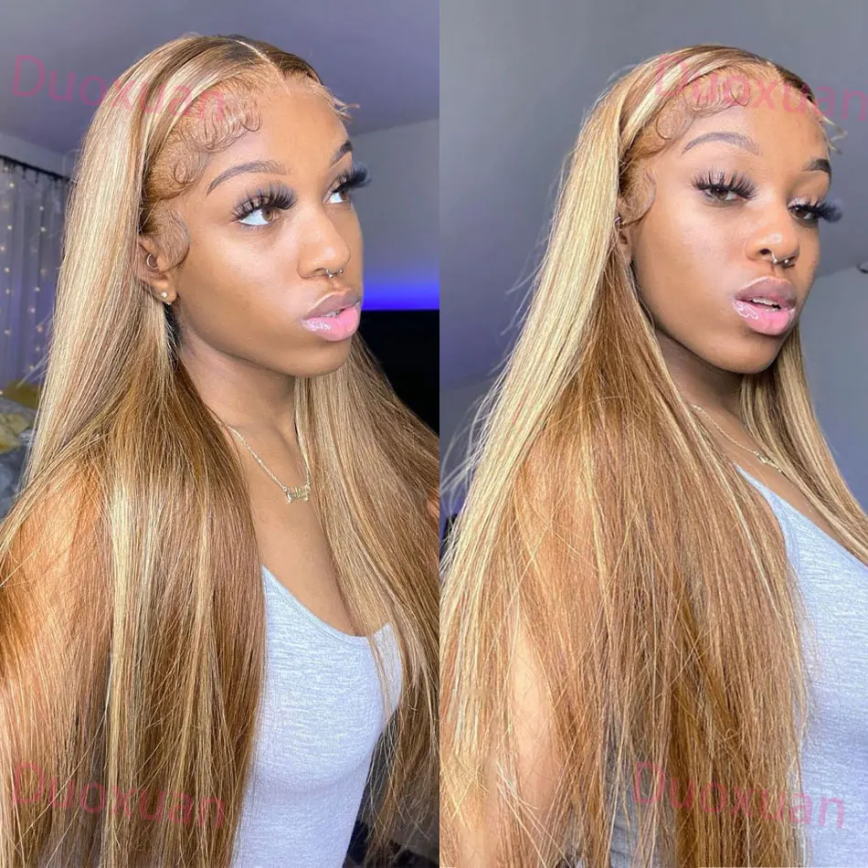 427 Highlight Wig Human Hair Straight 13x6 Hd Lace Frontal Wig Pre Plucked Ombre Honey Blonde Brown Wig 100% Human Hair Wigs