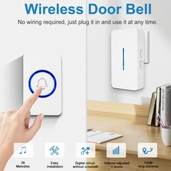 Wireless Doorbell Life Waterproof 4 Gears Adjustable Volume 61 Songs Melodies 150m Long-Distance Remote Home Welcome Door Bell