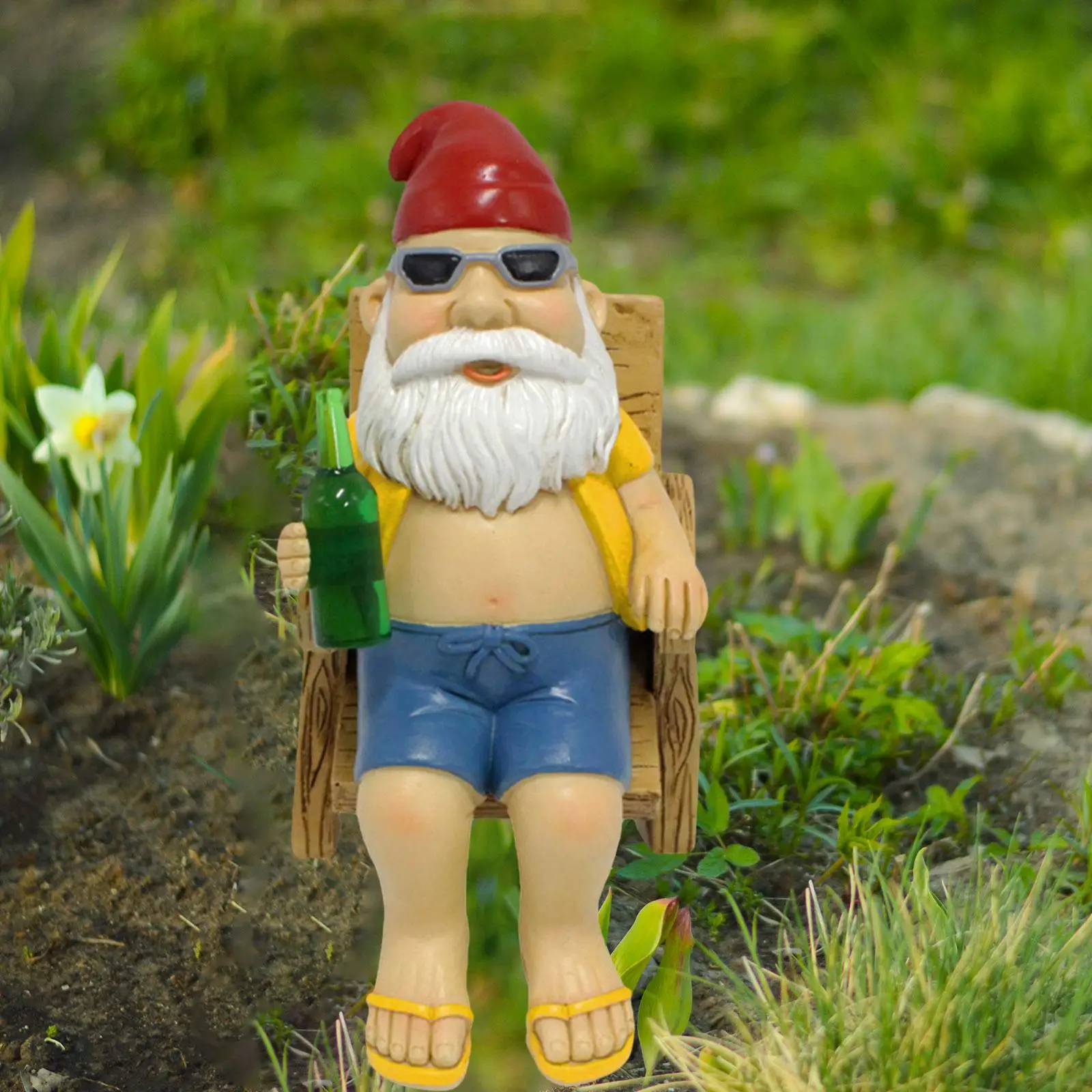 Resin Garden Decor Statue, Dwarf on Chair, Farmhouse Resin Figurine