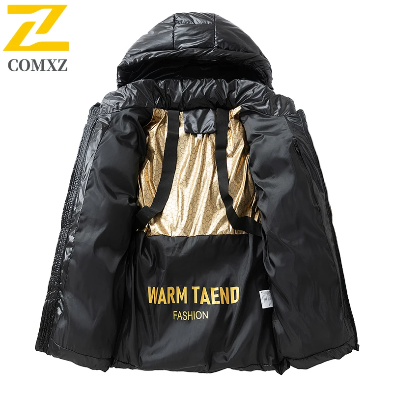 2025 Winter Lightweight Jacket Men's Luxury Black Gold Bright Waterproof Down Cotton Padding Coat Women Trendy Warm Puffer Parka