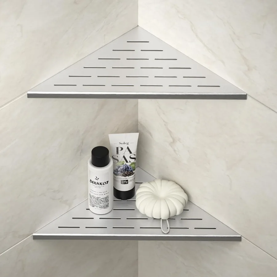 

Corner Shower Shelf 12 Brushed 304 Stainless Steel Slot Design Recessed Corner Shelves 2 Pack Bathroom Shelf Rack for Tiled Wal