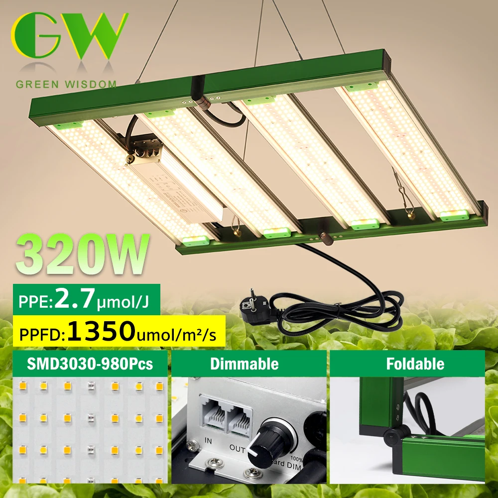 Foldable LED Grow Light Full Spectrum 320W Greenhouse Garden Indoor Hydroponic Dimmable Plant Growing Lamp