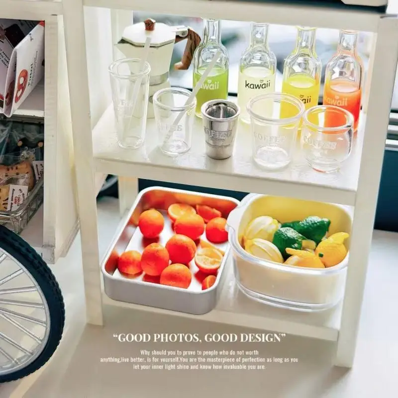 4Pcs Dollhouse Miniature Fruit Vegetable Draining Basket Set Square Mini Storage Model for Doll House Collectors Hobbyists