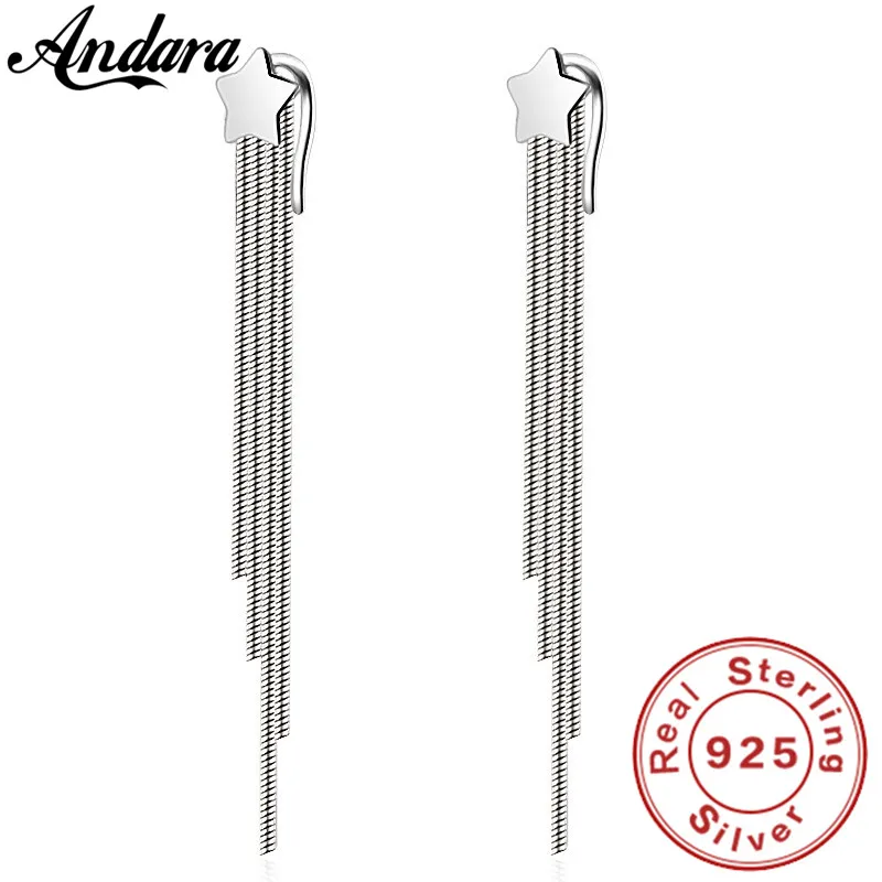 Original 925 Sterling Silver Star Tassel Long Earrings for Women Engagement Party Jewelry Gift