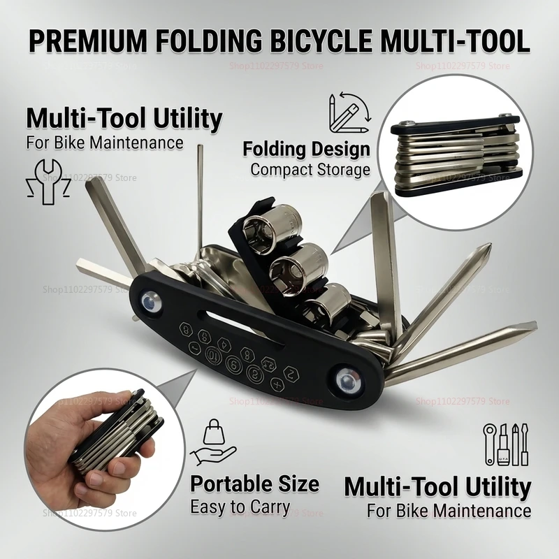 16 in 1 Mountain Bike Multi Tool Kit Compact Bicycle Repair Wrench Set for Cycling Motorcycle Outdoor Adventure Gear