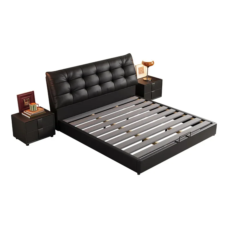 

Italian leather simple master bedroom double bed