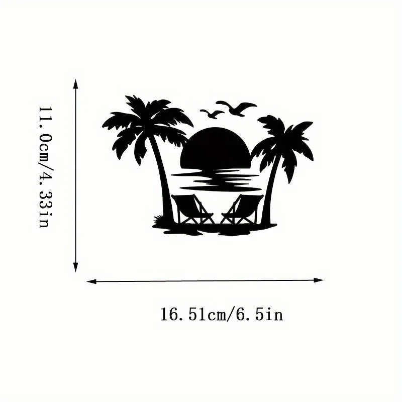 Beach Sunset Palm Trees Beach Chairs Car Sticker for Laptop Truck Wall