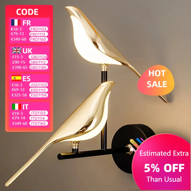 Nordic Bird Wall Sconce Decor Dining Table Kitchen Led Lights Bathroom Bedroom Bedside Indoor Wall Lamps for Room Home-appliance