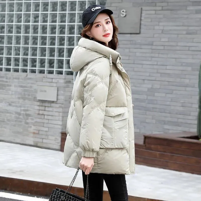 2023 New Women Down Cotton Coat Winter Jacket Female Mid Length Version Parkas Loose Large Size Outwear Hooded Thick Overcoat