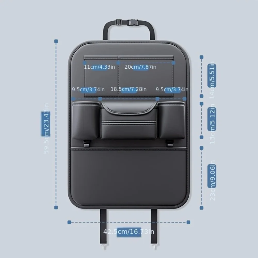Car Seat Backrest Storage Bag - Multi Functional Storage Bag with Tablet Holder, Cup Holder, and Mesh Bag for Car Storage.