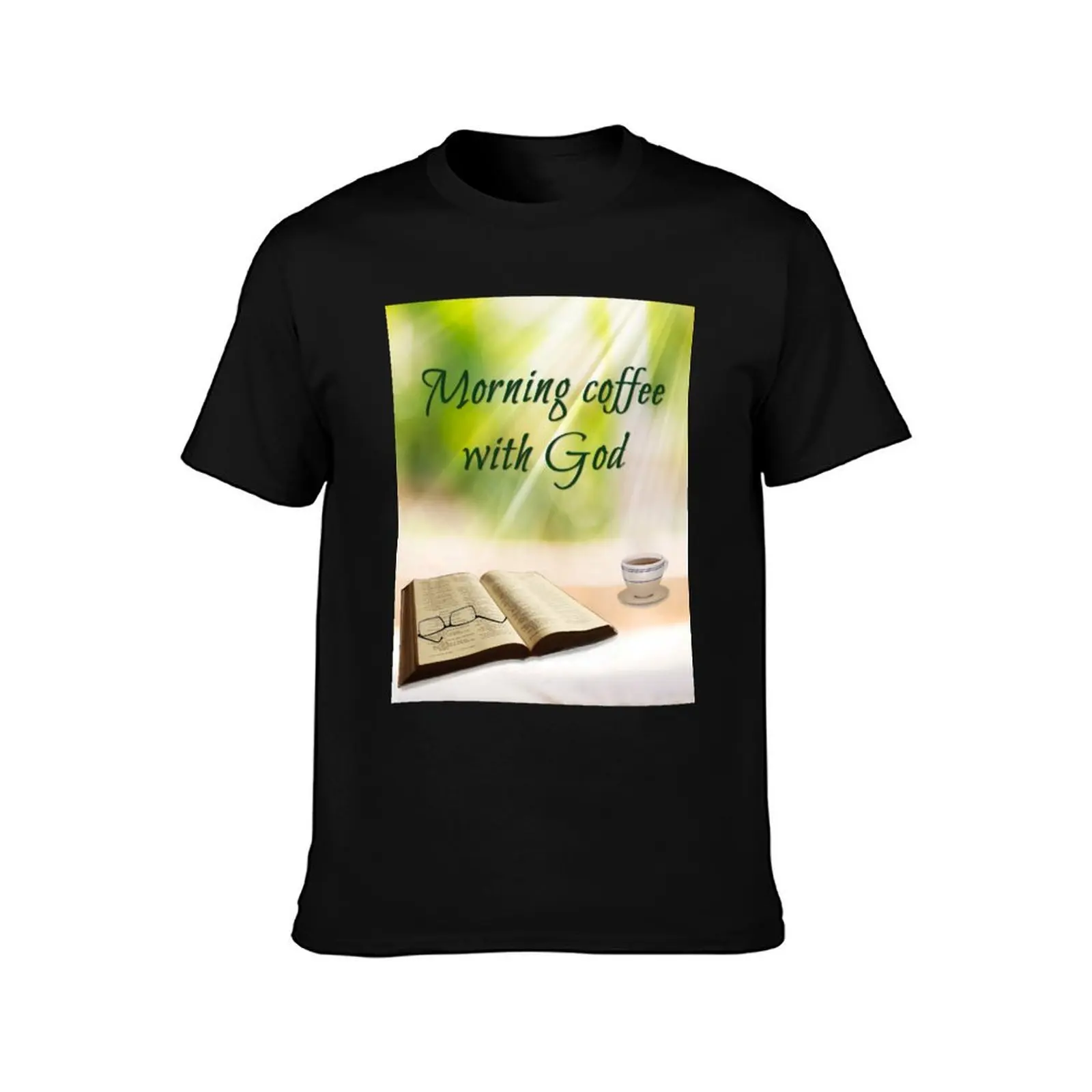 Morning Coffee with God T-Shirt Summer Casual Cotton Tee Oversized Streetwear Tops Vintage Graphic Print Unisex Men Women