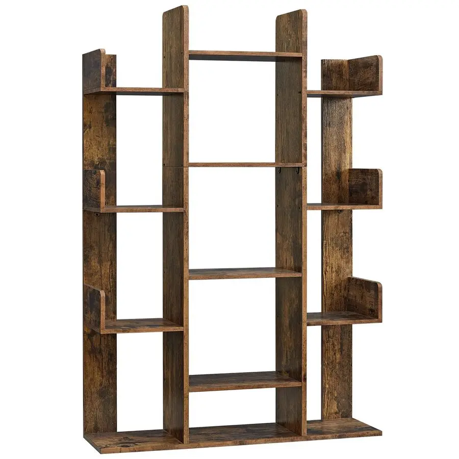 

Bookshelf, TreeShaped Bookcase with 13 Storage Shelves, Rounded Corners, 9.8D x 33.9W x 55.1H, Rustic Brown ULBC67BXV1
