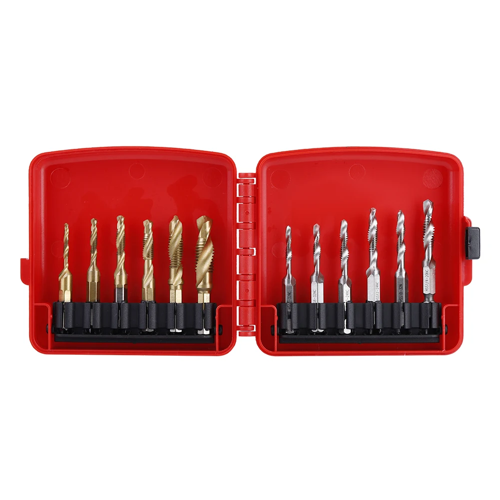 

12pcs M3-M10 Hex Shank Titanium Plated HSS Screw Thread Metric & Inch Tap Drill Bits