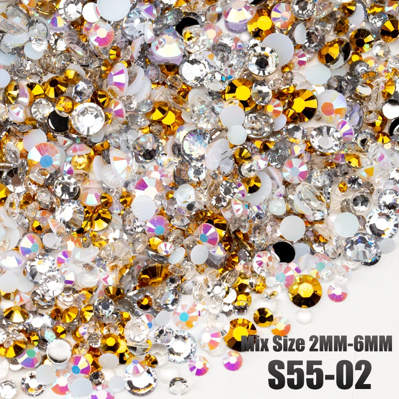 VDD S55-13 Gemischte Größen 2-6mm Harz-Strasssteine Kristalle Nicht Heißfixierbar Farbe AB Flache Rückseite Steine für DIY-Bastelarbeiten Nagelkunst-Dekorationen – Detail 6