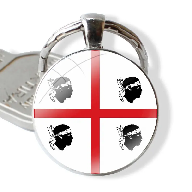 Keychain Handmade Glass Cabochon Key Ring Holder Pendant Key Chains Flag of Sardinia