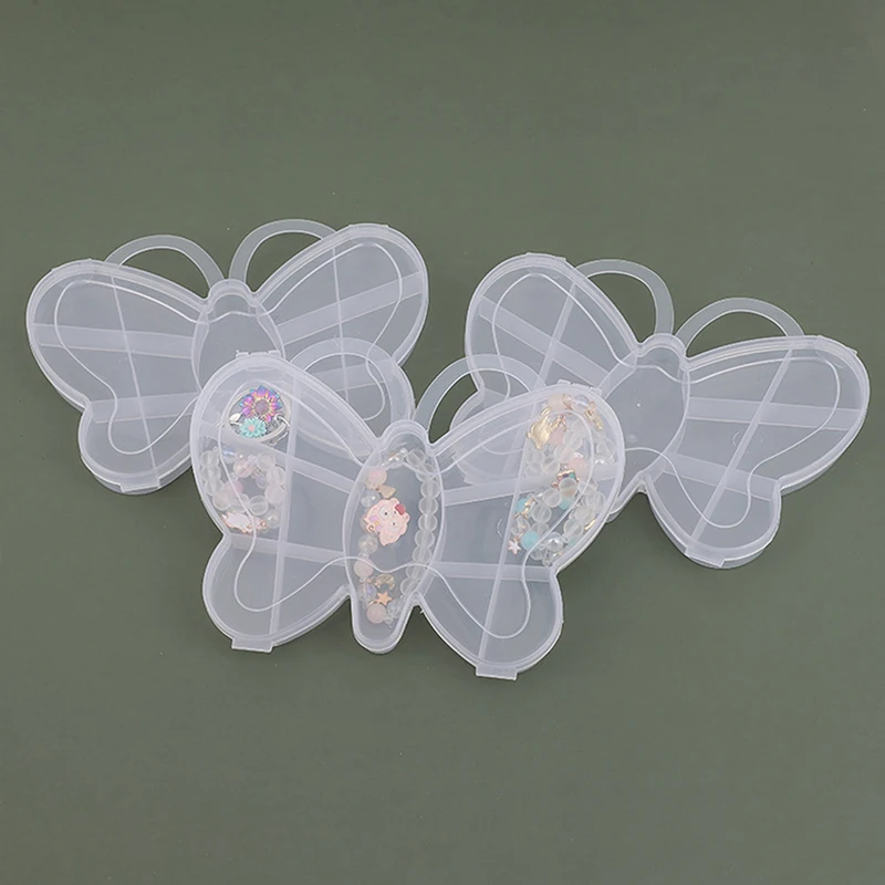 Boîte de rangement en plastique papillon dessin animé mignon, conteneur pour perles, boîte à boucles d'oreilles, présentoir à ongles, étui à bijoux