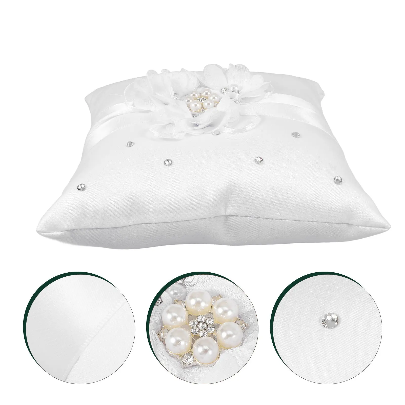 20x20cm 꽃 웨딩 링 베개 진주 리본 장식 링 베 - Ring Bearer Pillow 리뷰 및 가격