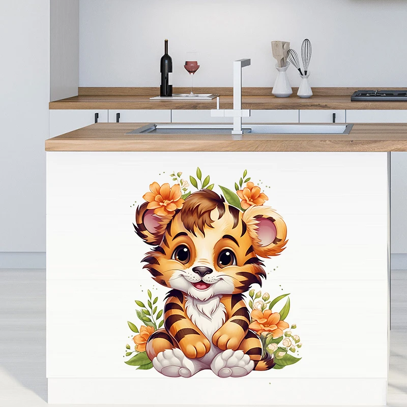 Tiger, Katzen, Hunde, Kaninchen, verschiedene Tiere, Wandaufkleber, Kinderzimmer, Hintergrund, Heimdekoration, Wandbild, Wohnzimmer, Tapetenaufkleber – Detail 2
