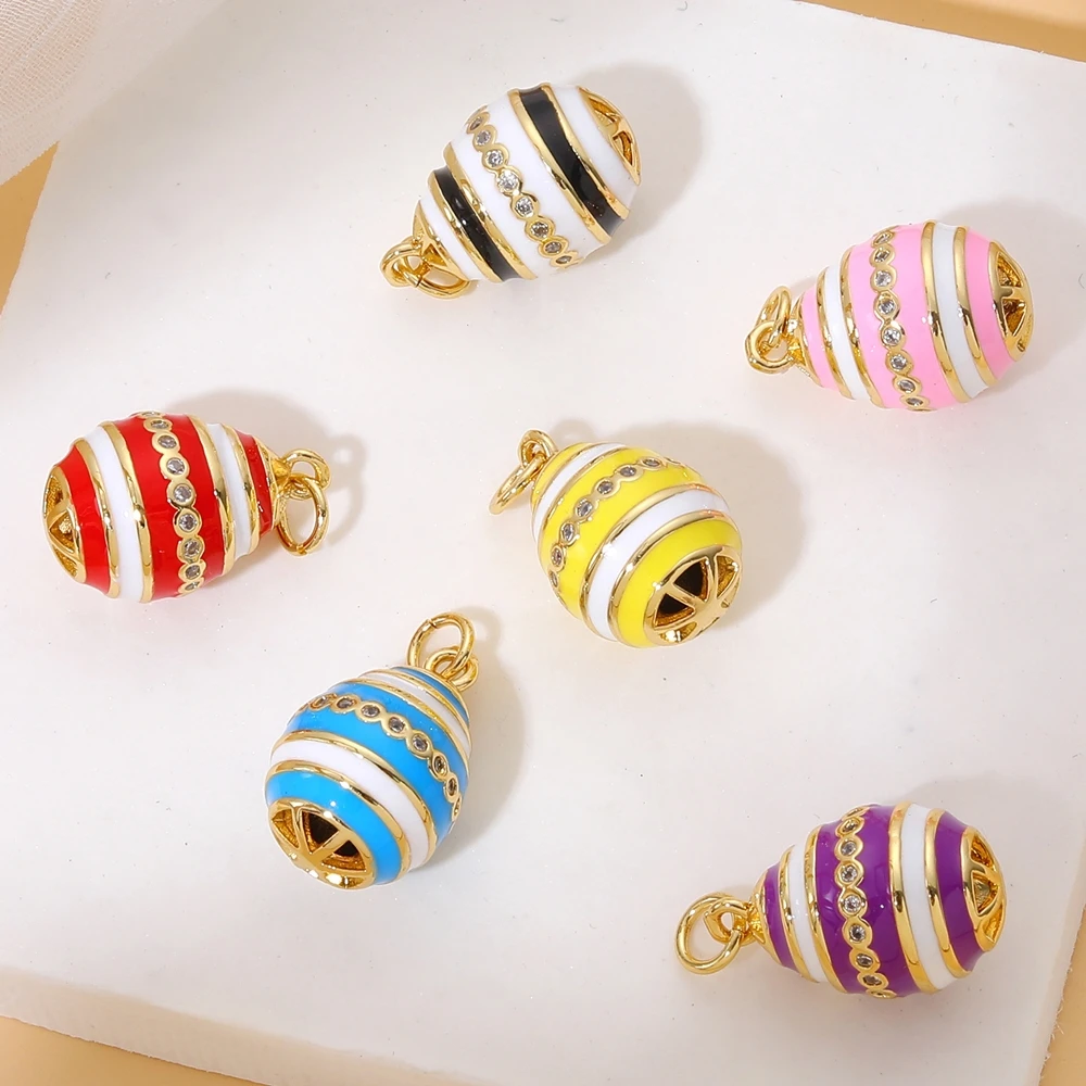 Juya Handicraft Luxury 18K Real Gold Plated Micro Pave Zircon Copper Material DIY Water Drop Oval Coloful Enamel Charms Supplies