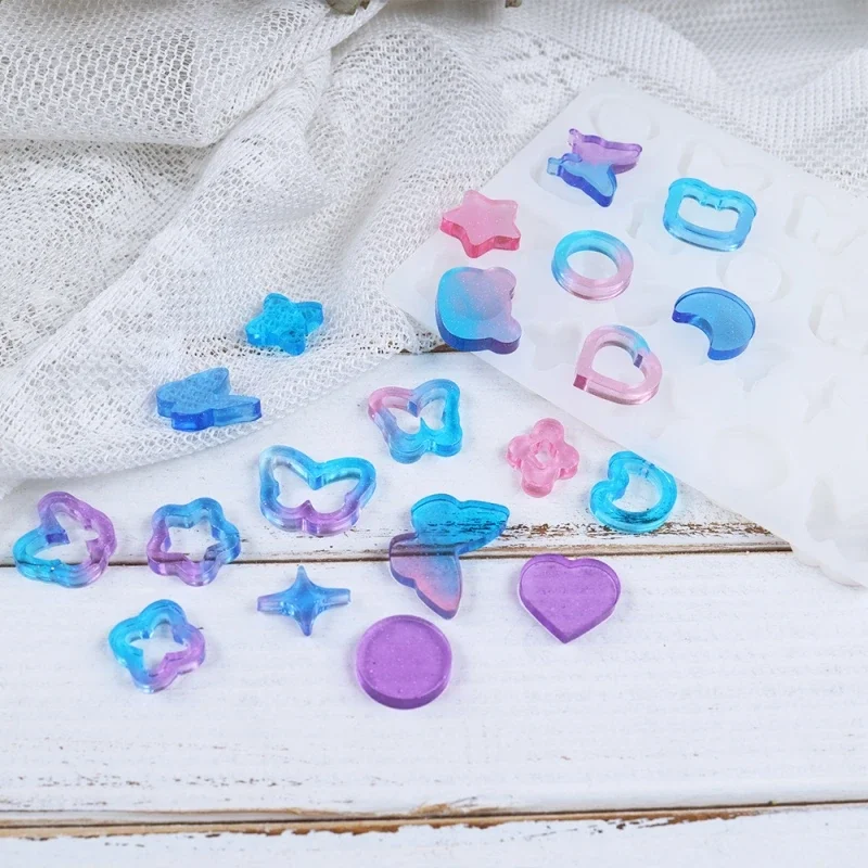 Moule en silicone en résine UV pour bricolage, goutte de cristal, colle, amour, papillon, lune, sable, NING