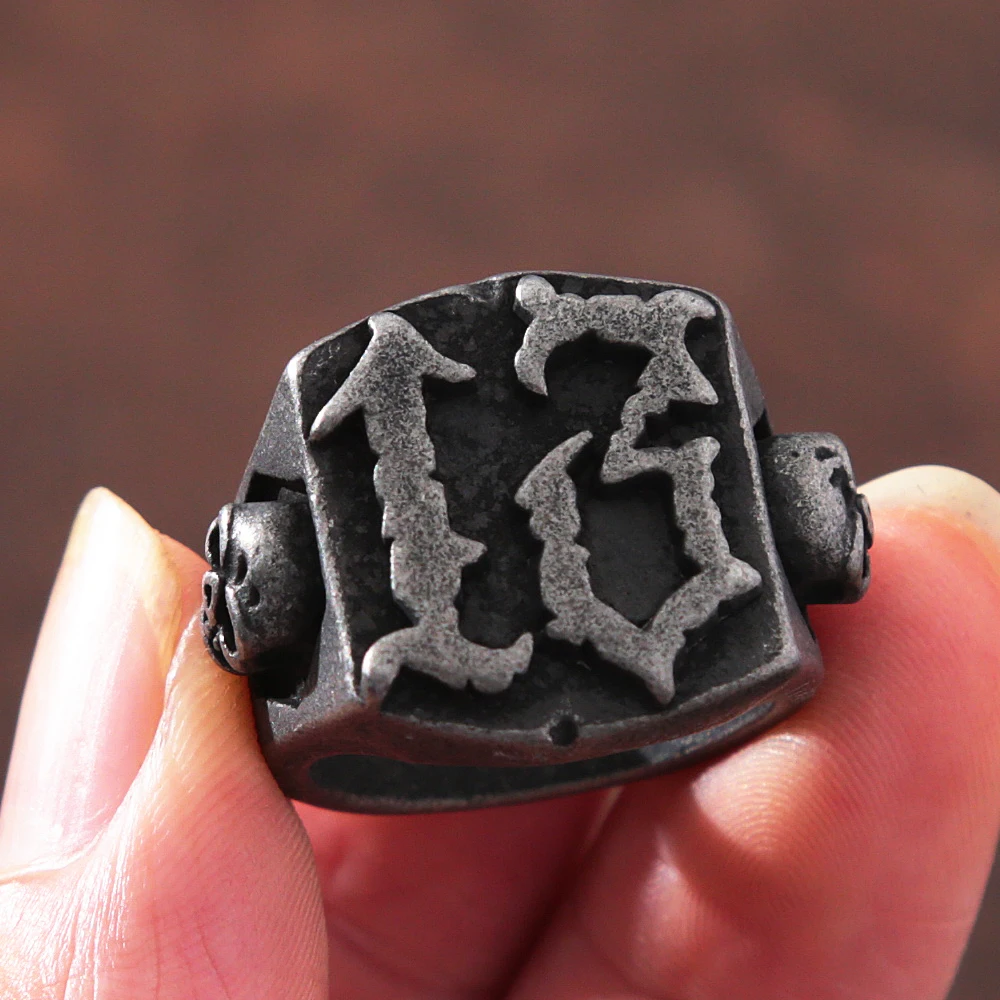 Punk Hip Hop Mens Lucky Number Ring Fashion Retro Black Stainless Steel Biker Gothic Skull Ring Men Fashion Jewelry Gift