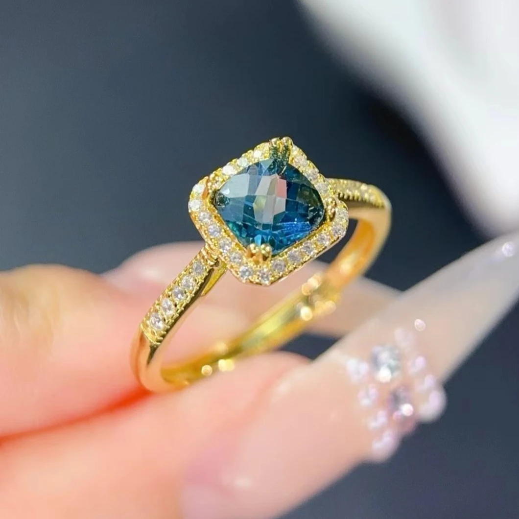 

Подлинное кольцо с лондонским голубым топазом, серебро 925 пробы, 1 карат, натуральный топаз, ювелирное изделие с сертификатом, подарок на день рождения для женщины